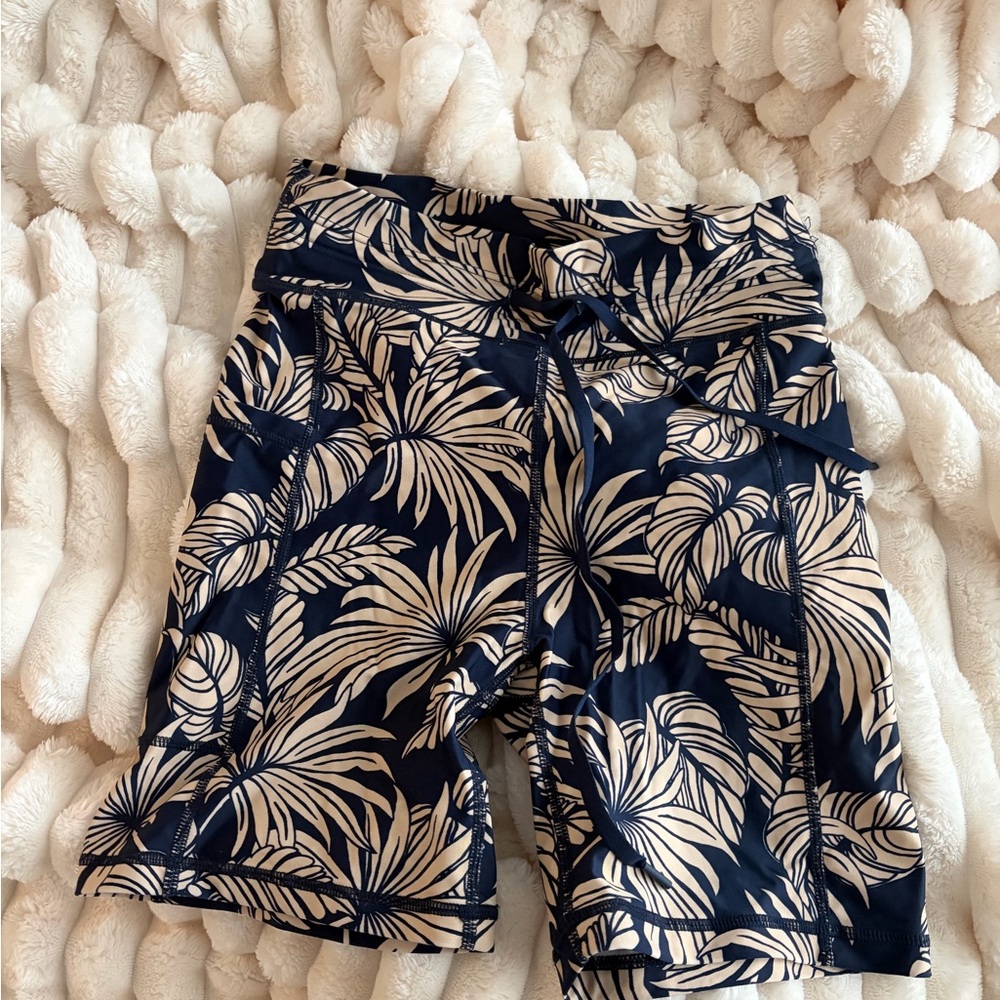 The Upside Navy and Beige Leaf Print Shorts